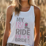 Laatste rit bruid Bachelorette Tanktop<br><div class="desc">Ga voor de laatste rit van de bruid met deze leuke en flirterige vrijgezellenfeesttanktop! "Last Ride Before She's a Bride" is de perfecte slogan voor een wilde avond uit of een weekendje weg. Deze comfortabele en stijlvolle tank is ideaal voor elk vrijgezellenfeest thema, van een nacht in de stad tot...</div>