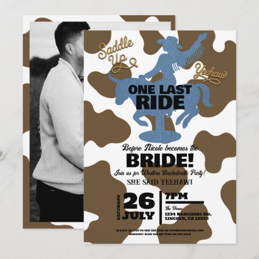Laatste rit Denim Cowgirl Western vrijgezellenfees Kaart (Voorkant / Achterkant)