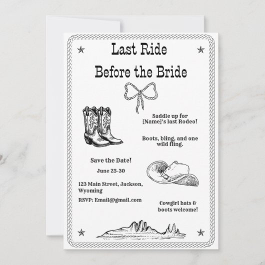 Laatste Rit Voor de Bruid Westerse Bachelorette Save The Date (Voorkant)