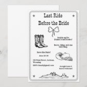 Laatste rit voor de bruid Westerse vrijgezellenfee Save The Date (Voorkant / Achterkant)