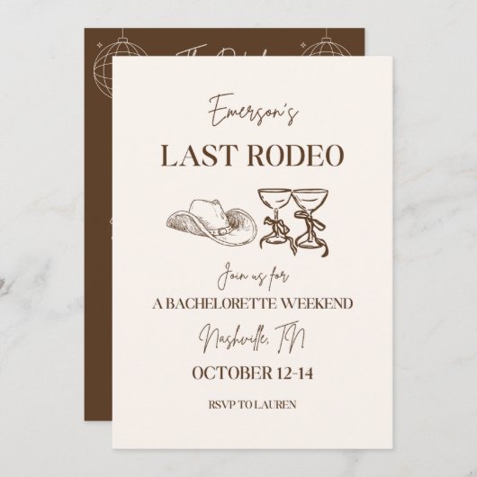 Laatste Rodeo Bachelorette Uitnodiging en Reissche (Voorkant / Achterkant)