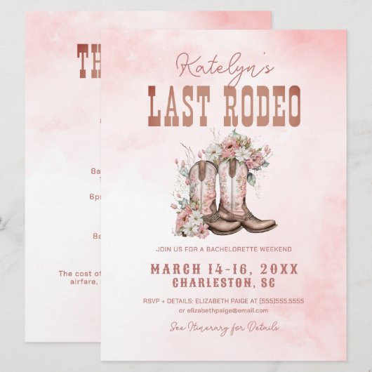 Laatste Rodeo Bachelorette Weekend Uitnodiging (Voorkant / Achterkant)