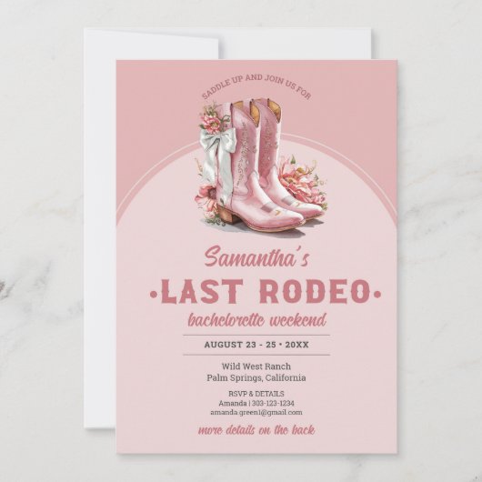 Laatste Rodeo Blush Roze Cowgirl Boots Weekend Kaart (Voorkant)