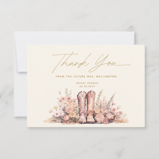 Laatste Rodeo Boots Floral Cowgirl Vrijgezellenfee Bedankkaart (Voorkant)