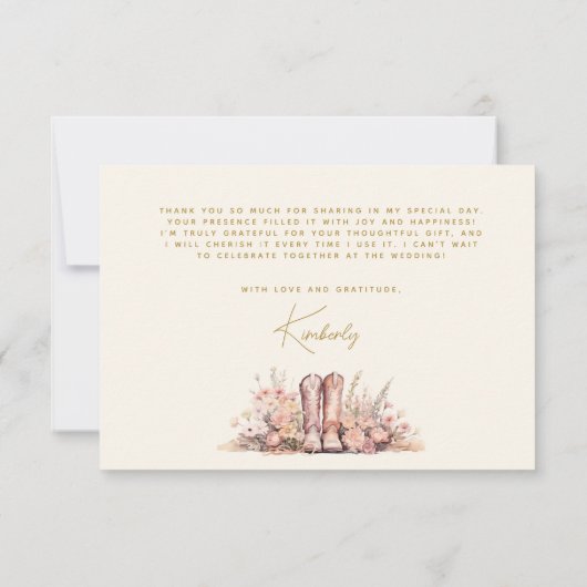 Laatste Rodeo Boots Floral Cowgirl Vrijgezellenfee Bedankkaart (Achterkant)