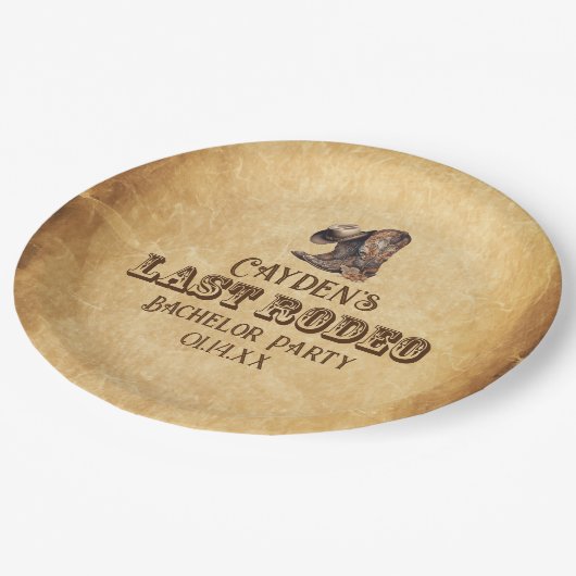 Laatste Rodeo Cowboy Grunge Brown vrijgezellenfees Papieren Bordje (Gekanteld)