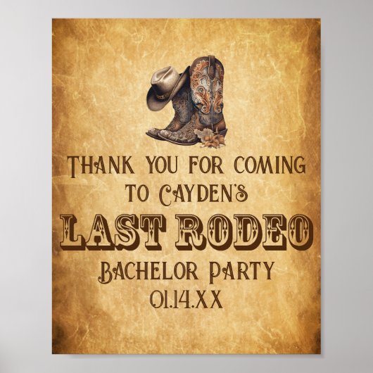 Laatste Rodeo Cowboy Grunge Brown vrijgezellenfees Poster (Voorkant)