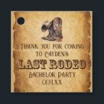Laatste Rodeo Cowboy Grunge Bruin Vrijgezellenfees Bedankjes Labels<br><div class="desc">Alle cowboys worden uitgenodigd om het laatste rodeo van hun Zuidelijke vriend te vieren. Een bruin paar cowboylaarzen en een hoed staan bovenop een favoriet party-tag in de stijl van een verweerd perkament voor een geweldige tijd met je country western-vrienden. Een koele, op het wilde westen geïnspireerde vrijgezellenfeest.</div>