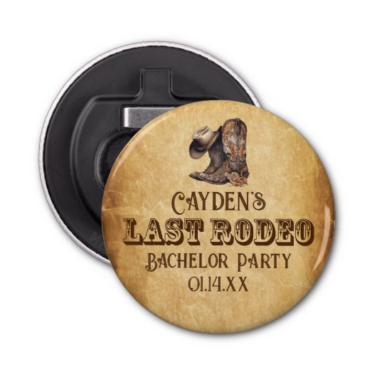 Laatste Rodeo Cowboy Grunge Bruine Bachelor Party Button Flesopener (Voorkant)