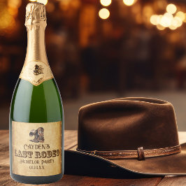 Laatste Rodeo Cowboy Grunge Bruine Bachelor Party Sparkling Wijnetiket