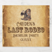 Laatste Rodeo Cowboy Grunge Bruine Bachelor Party Sparkling Wijnetiket (Enkel label)