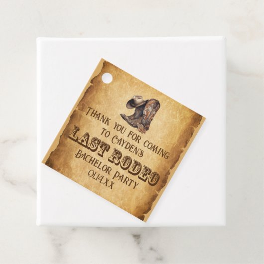 Laatste Rodeo Cowboy Grunge Bruine Verlovingsfeest Bedankjes Labels (In situ)