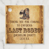 Laatste Rodeo Cowboy Grunge Bruine Verlovingsfeest Bedankjes Labels (Voorkant)