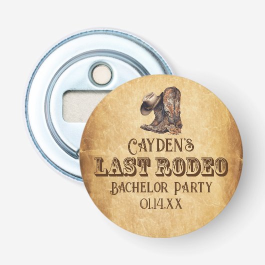 Laatste Rodeo Cowboy Grunge Bruine Verlovingsfeest Button Flesopener (Voorkant)