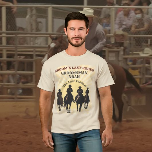 Laatste Rodeo Cowboys Sunset Groomsman Naam Bachel T-shirt