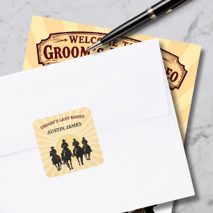 Laatste Rodeo Cowboys Zonsondergang Bruidegom's Na Vierkante Sticker