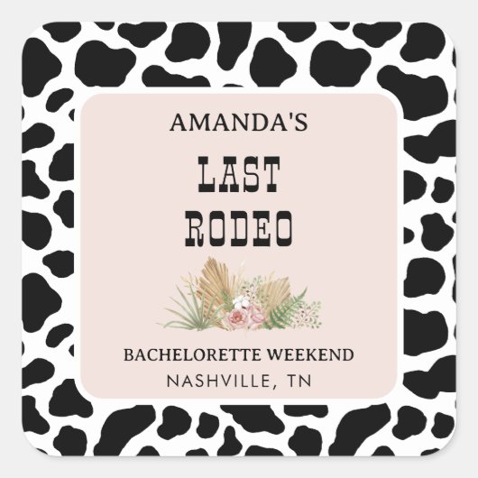 Laatste Rodeo Cowgirl Bachelorette Envelope Seals Vierkante Sticker (Voorkant)