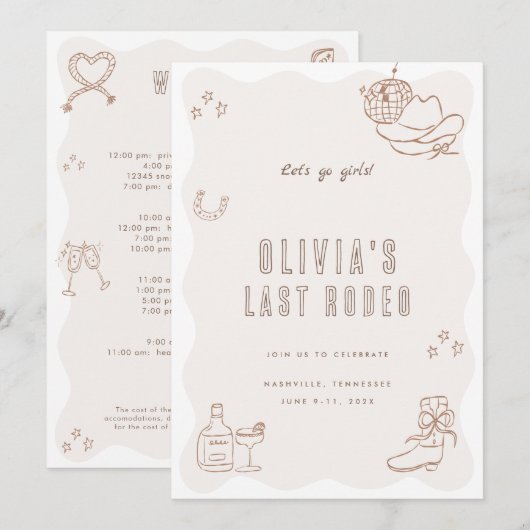 Laatste Rodeo Cowgirl Bachelorette Weekend Uitnodi Kaart (Voorkant / Achterkant)
