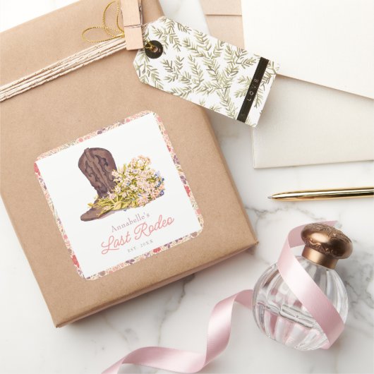 Laatste Rodeo Cowgirl Boot Floral Bachelorette Vierkante Sticker (Geschenken)