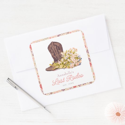 Laatste Rodeo Cowgirl Boot Floral Bachelorette Vierkante Sticker (Envelop)