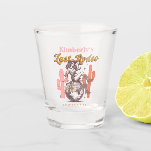 Laatste Rodeo Cowgirl Retro Disco Bachelorette Par Shot Glas (Voorkant)