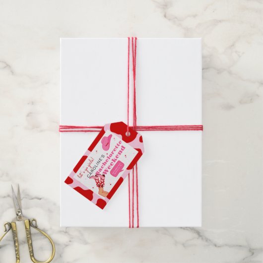 Laatste Rodeo Cowgirl Rood & Roze Bruidsfeestje Cadeaulabel (Met Touw)