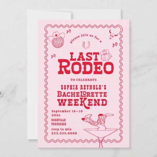 Laatste Rodeo Cowgirl Roze en Rode Bachelorette Kaart (Voorkant)