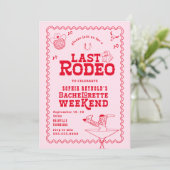 Laatste Rodeo Cowgirl Roze en Rode Bachelorette Kaart (Staand voorkant)