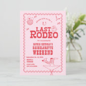 Laatste Rodeo Cowgirl Roze en Rode Bachelorette Kaart (Staand voorkant)