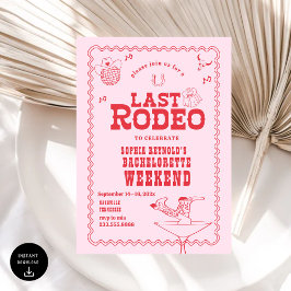 Laatste Rodeo Cowgirl Roze en Rode Bachelorette Kaart