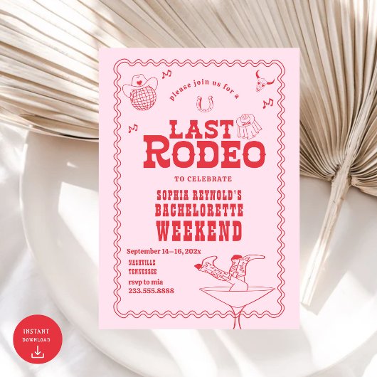 Laatste Rodeo Cowgirl Roze en Rode Bachelorette Kaart