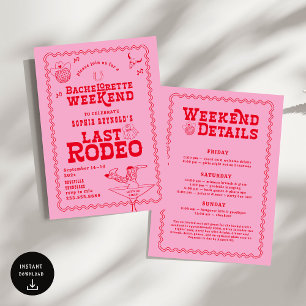 Laatste Rodeo Cowgirl Roze en Rode Bachelorette Kaart