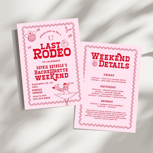 Laatste Rodeo Cowgirl Roze en Rode Bachelorette Kaart