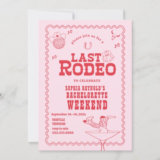 Laatste Rodeo Cowgirl Roze en Rode Bachelorette Kaart (Voorkant)