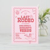 Laatste Rodeo Cowgirl Roze en Rode Bachelorette Kaart (Staand voorkant)