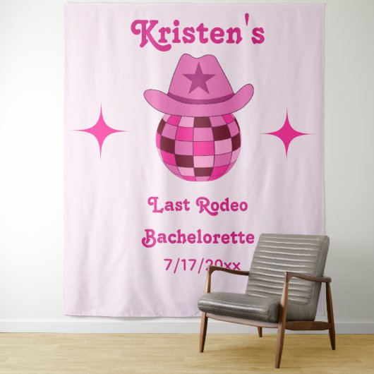 Laatste Rodeo Disco Cowgirl Bachelorette Achtergro Wandkleed (In situ)