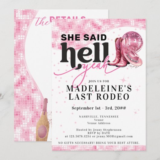 Laatste Rodeo Hell Yeah Cowgirl Bachelorette reisr Kaart (Voorkant / Achterkant)