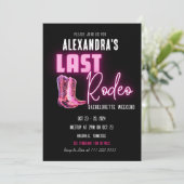 Laatste Rodeo Hot Pink Neon Cowboy laarzen Bachelo Kaart (Staand voorkant)