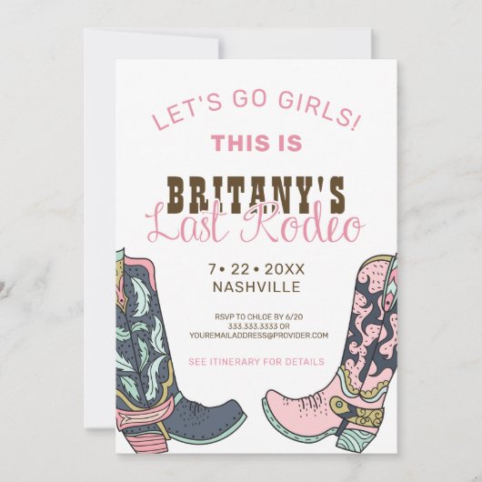 Laatste Rodeo Nashville Bachelorette Weekend Party Kaart (Voorkant)
