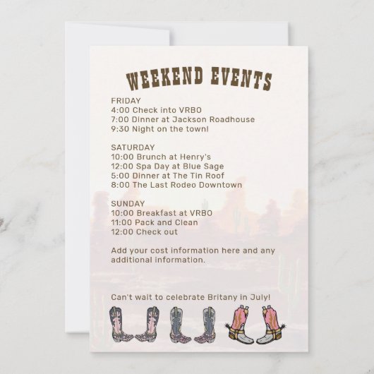 Laatste Rodeo Nashville vrijgezellenfeest Weekend  Kaart (Achterkant)