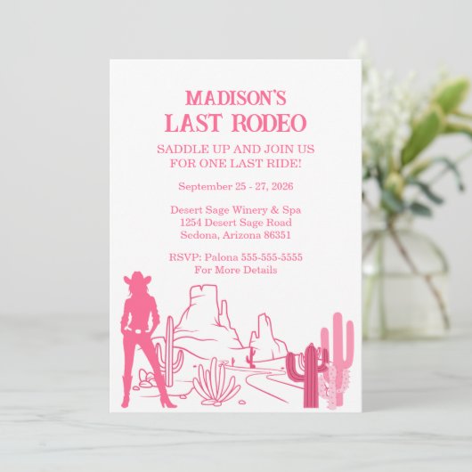 Laatste Rodeo Pink Bachelorette Party Weekend Kaart (Staand voorkant)