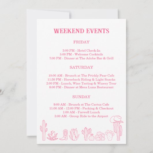 Laatste Rodeo Pink Bachelorette Party Weekend Kaart (Achterkant)