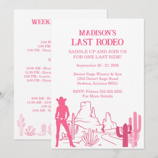 Laatste Rodeo Pink Bachelorette Party Weekend Kaart (Voorkant / Achterkant)