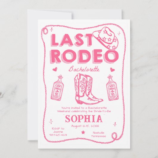 Laatste Rodeo Pink Bachelorette Weekendfeest Kaart (Voorkant)