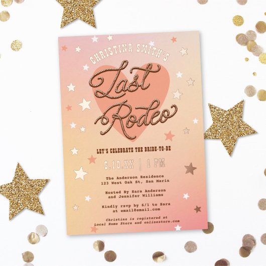 Laatste Rodeo Retro Glitterende Westerse Bruiloft Folie Uitnodiging