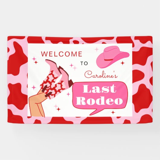 Laatste Rodeo Rood & Roze Uitnodiging Afscheidspar Spandoek (Horizontaal)