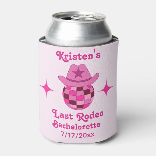 Laatste Rodeo Roze Disco Cowgirl Bachelorette Blikjeskoeler (Blikje Voorkant)