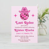 Laatste Rodeo Roze Disco Cowgirl Bachelorette Kaart (Staand voorkant)