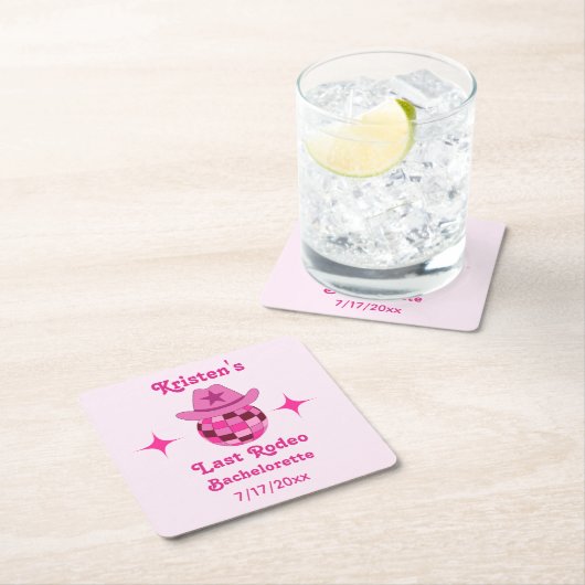 Laatste Rodeo Roze Disco Cowgirl Bachelorette Kartonnen Onderzetters (Insitu)