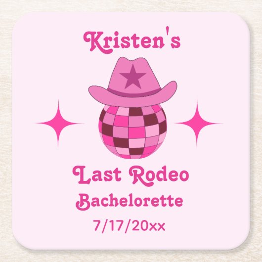 Laatste Rodeo Roze Disco Cowgirl Bachelorette Kartonnen Onderzetters (Voorkant)